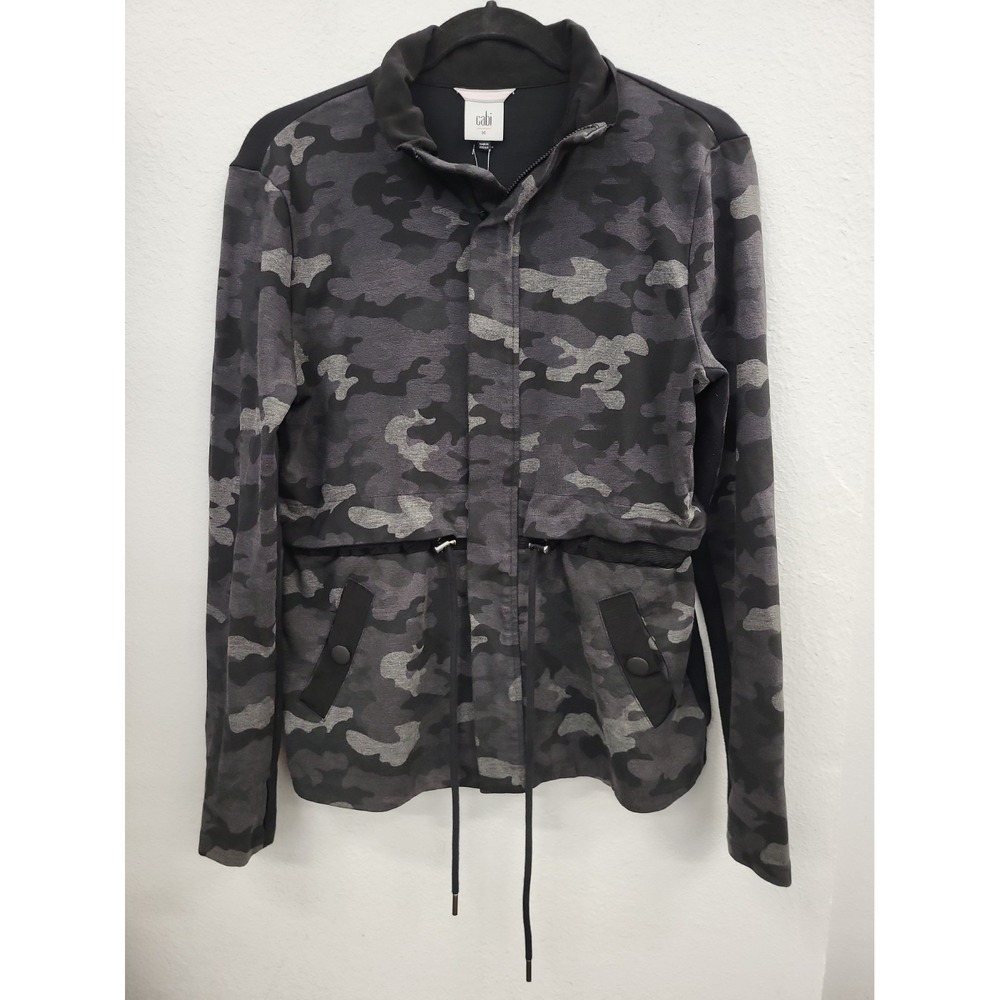 Cabi ATC Gray/Black Camo Full Zip Jacket Style 3911 Medium Waist Cinch Thumbhole